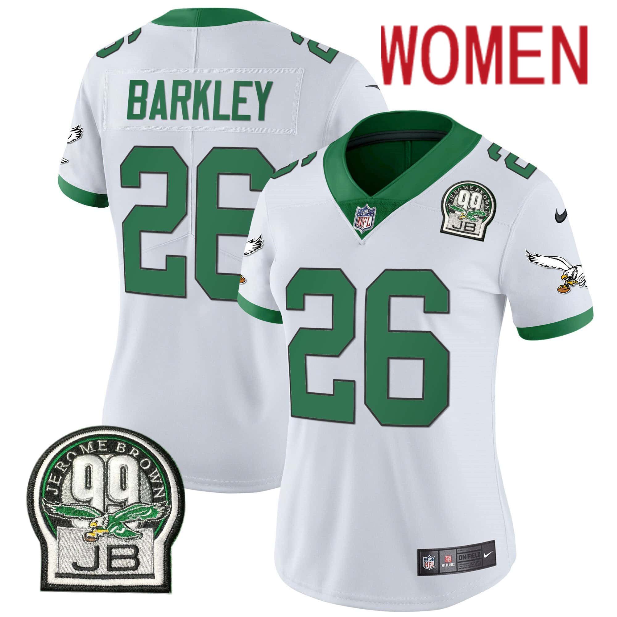 Women Philadelphia Eagles 26 Barkley White 2024 Nike Jerome Brown Patch Alternate Limited NFL Jersey
